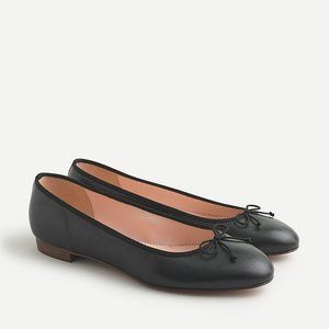 J. Crew Kiki Black Leather Ballet Flats Almond Round Toe Size 9.5